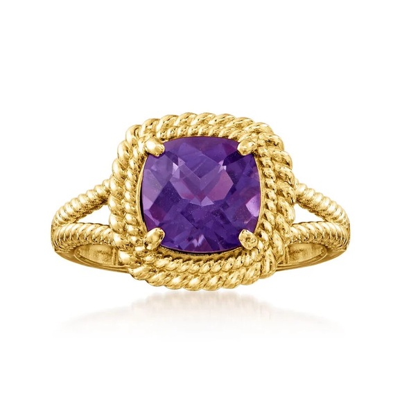 🆕 Solid 14kt Gold Genuine Cushion Cut 1.80 Carat Amethyst by Ross Simons Size 7 - Picture 1 of 9